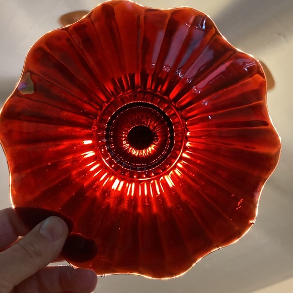 7” Vintage Anchor Hocking Glass Tidbit Tray Royal Ruby Red Center Handled Plate - Picture 7 of 10
